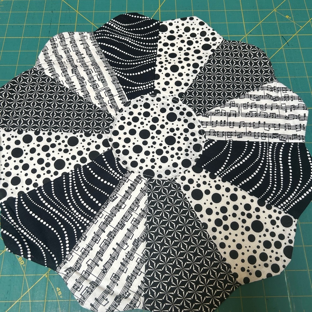 Round Black and White Polka Dot Reversible Centerpiece.   16”